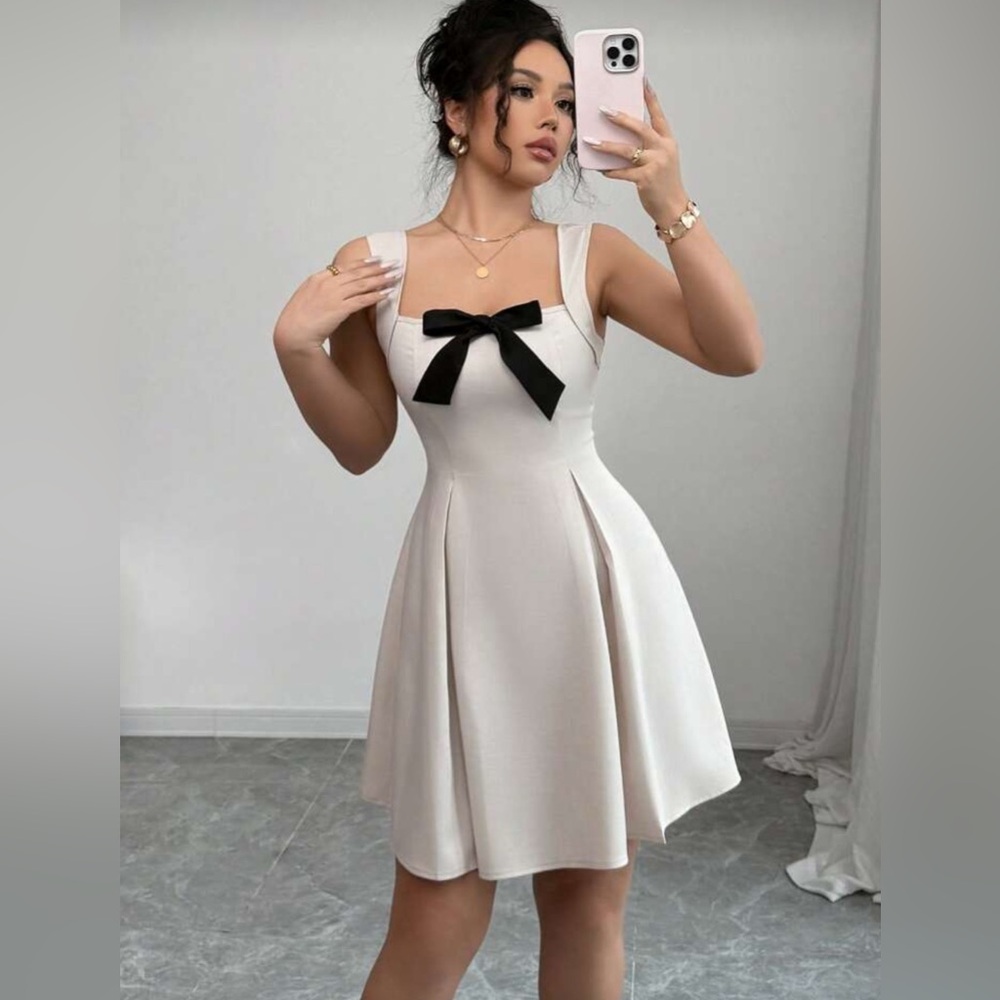 SHEIN Elegant Cream Mini Dress with Black Accent